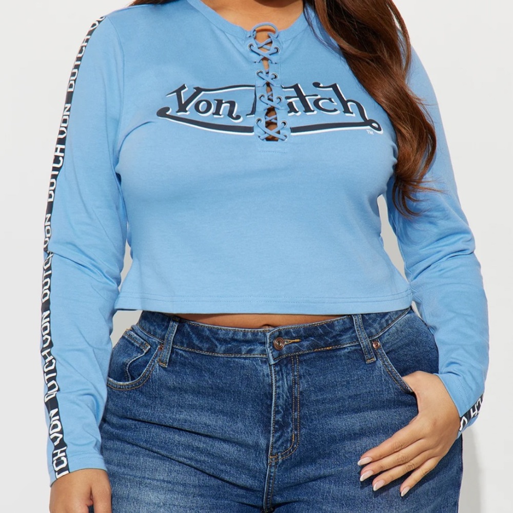 Von Dutch Lace Up Top - Blue